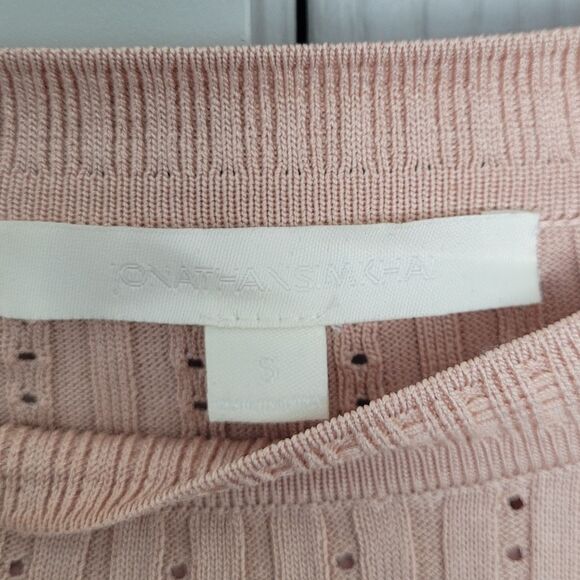 Jonathan Simkhai Perforated Knit Crewneck Pink Ribbed Sweater with Flared Cuffs - Picture 5 of 7